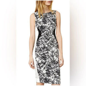 Karen Millen Black & White Brushstroke Pencil Dress size 4